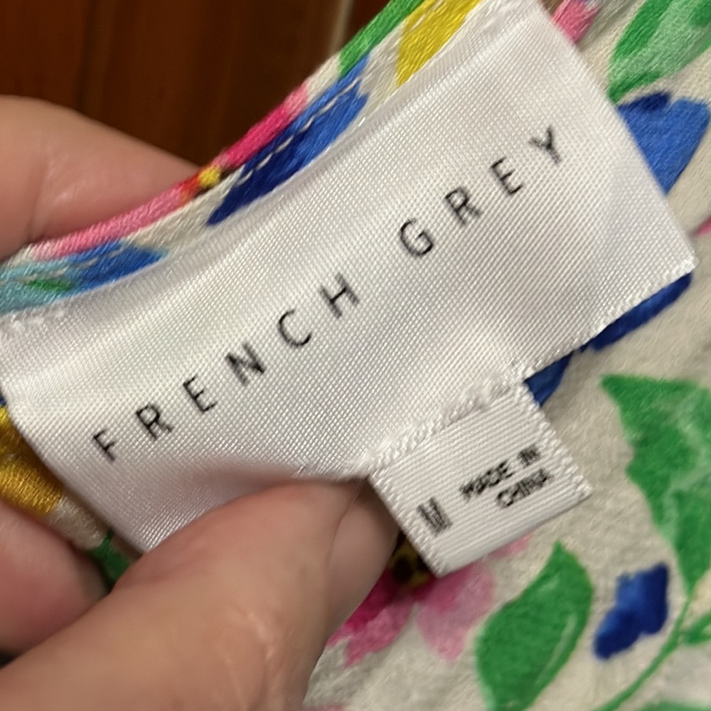 French Grey Floral Shoulder Tie Sundress Medium NWOT | Lemon Floral Summer Dress - Picture 6 of 7